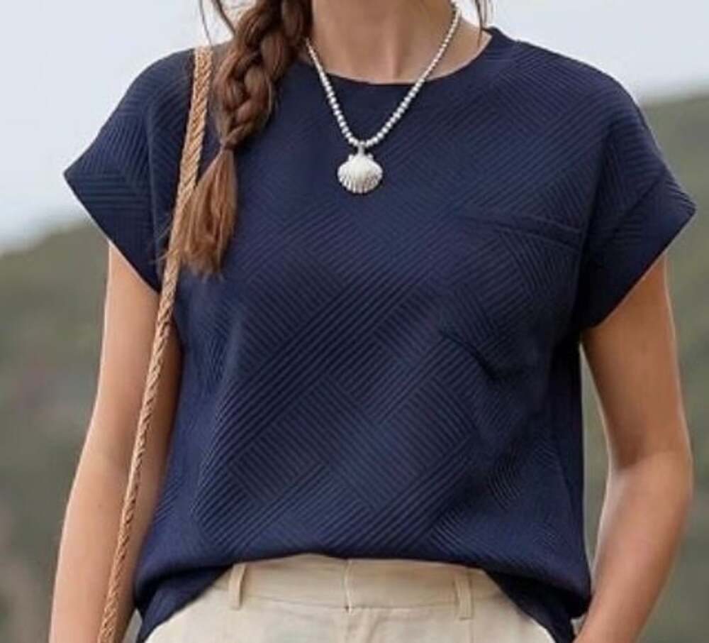 Work Business Casual Top Small  Dressy Crewneck Short Sleeve Blouse Trend Loose
